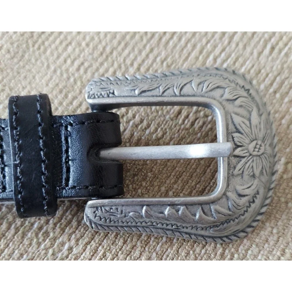 VINTAGE WOMENS LES CREATIONS ELITE BLACK SILVER BELT SIZE M NEW